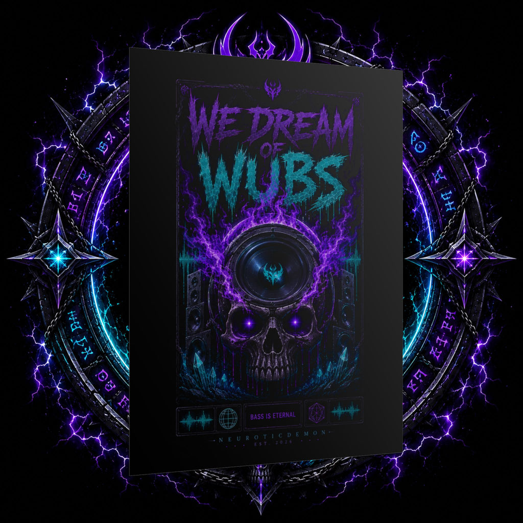 We Dream of Wubs Poster — Neon Skull EDM Music Wall Art (Rolled Poster)