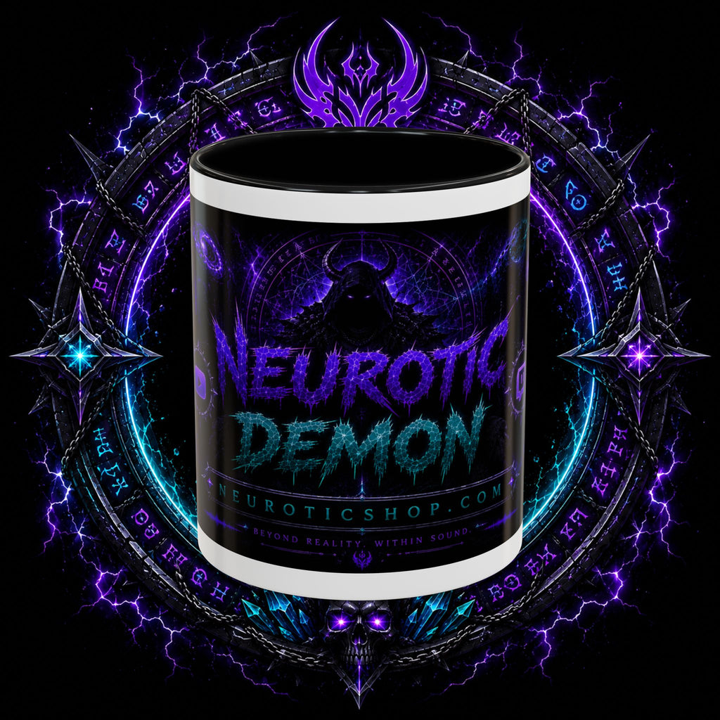 Neurotic Demon Accent Coffee Mug — Dark Neon Gaming Logo