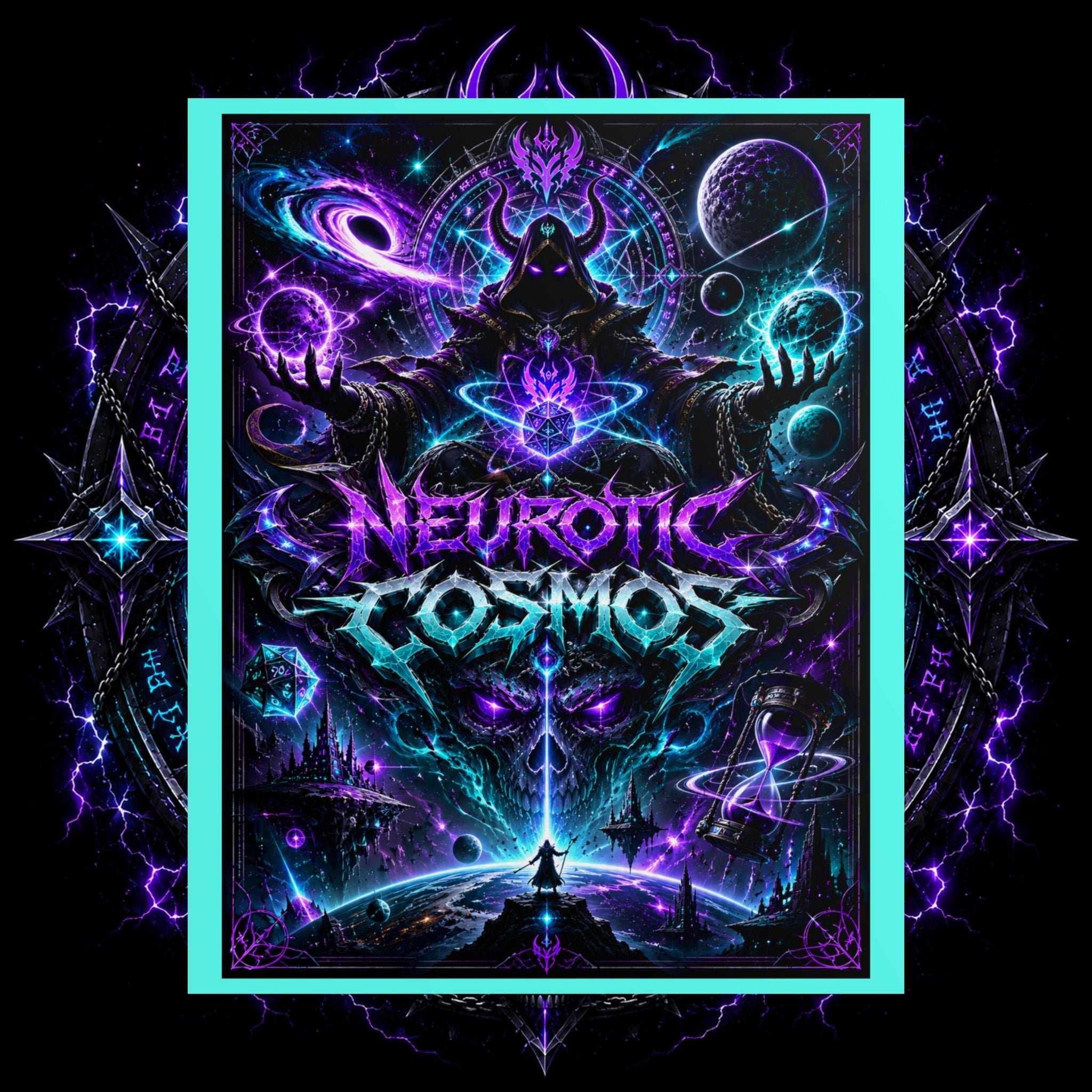 Neurotic Cosmos Rolled Poster — Neon Space Fantasy Wall Art