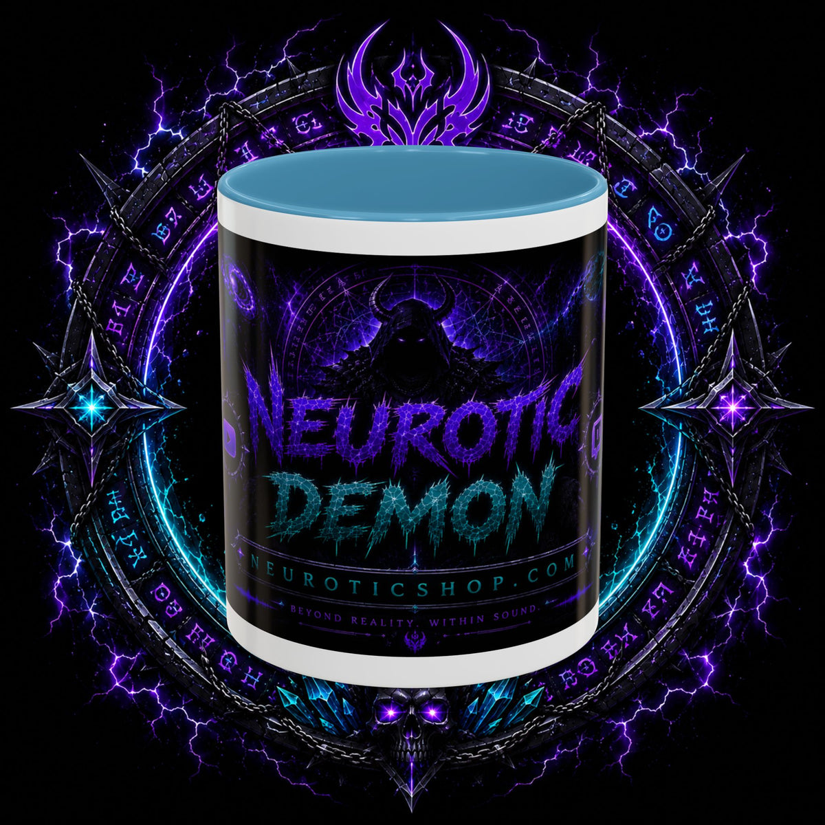 Neurotic Demon Accent Coffee Mug — Dark Neon Gaming Logo