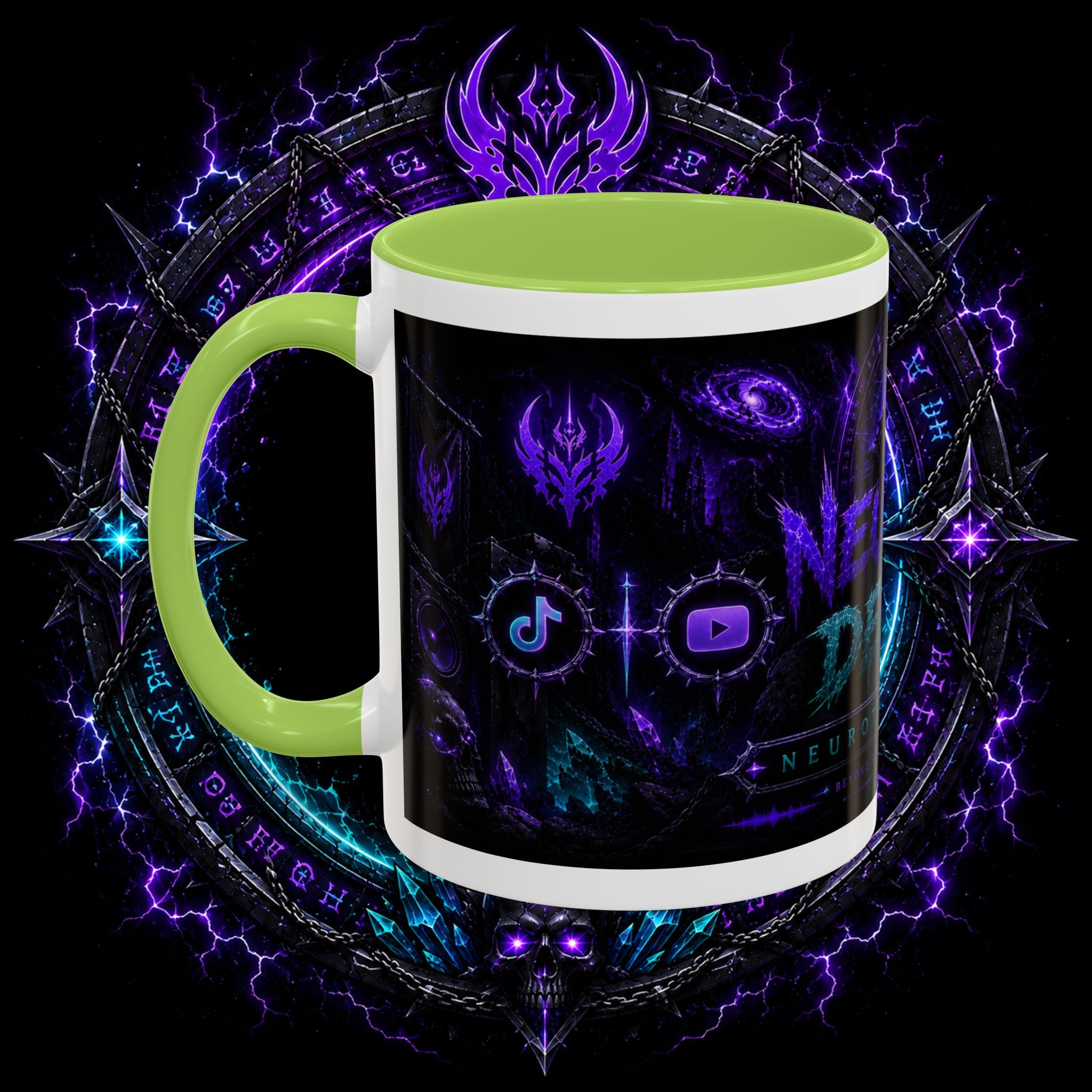 Neurotic Demon Accent Coffee Mug — Dark Neon Gaming Logo