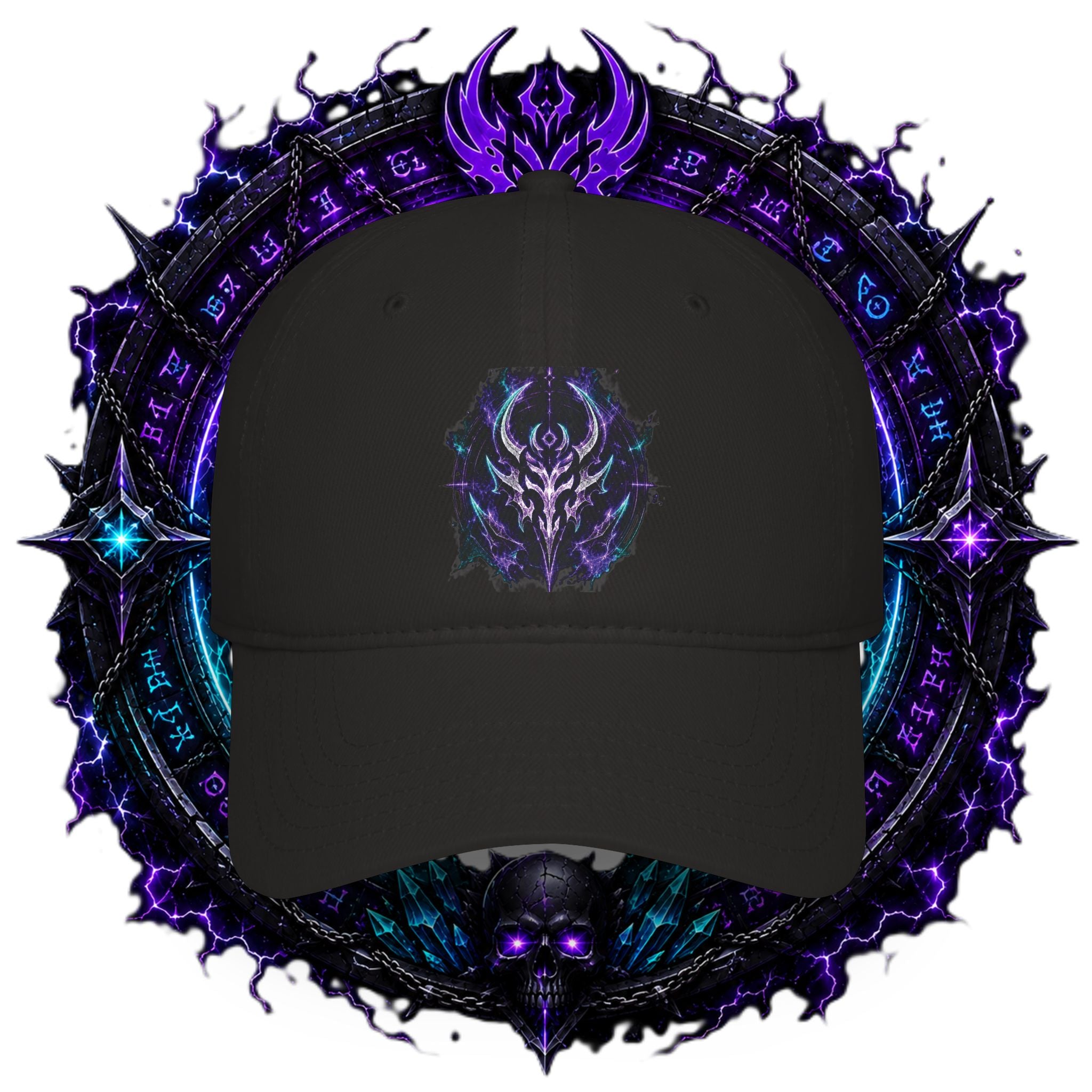 Neon Demon Skull Baseball Cap – Cyberpunk Gothic Low-Profile Hat