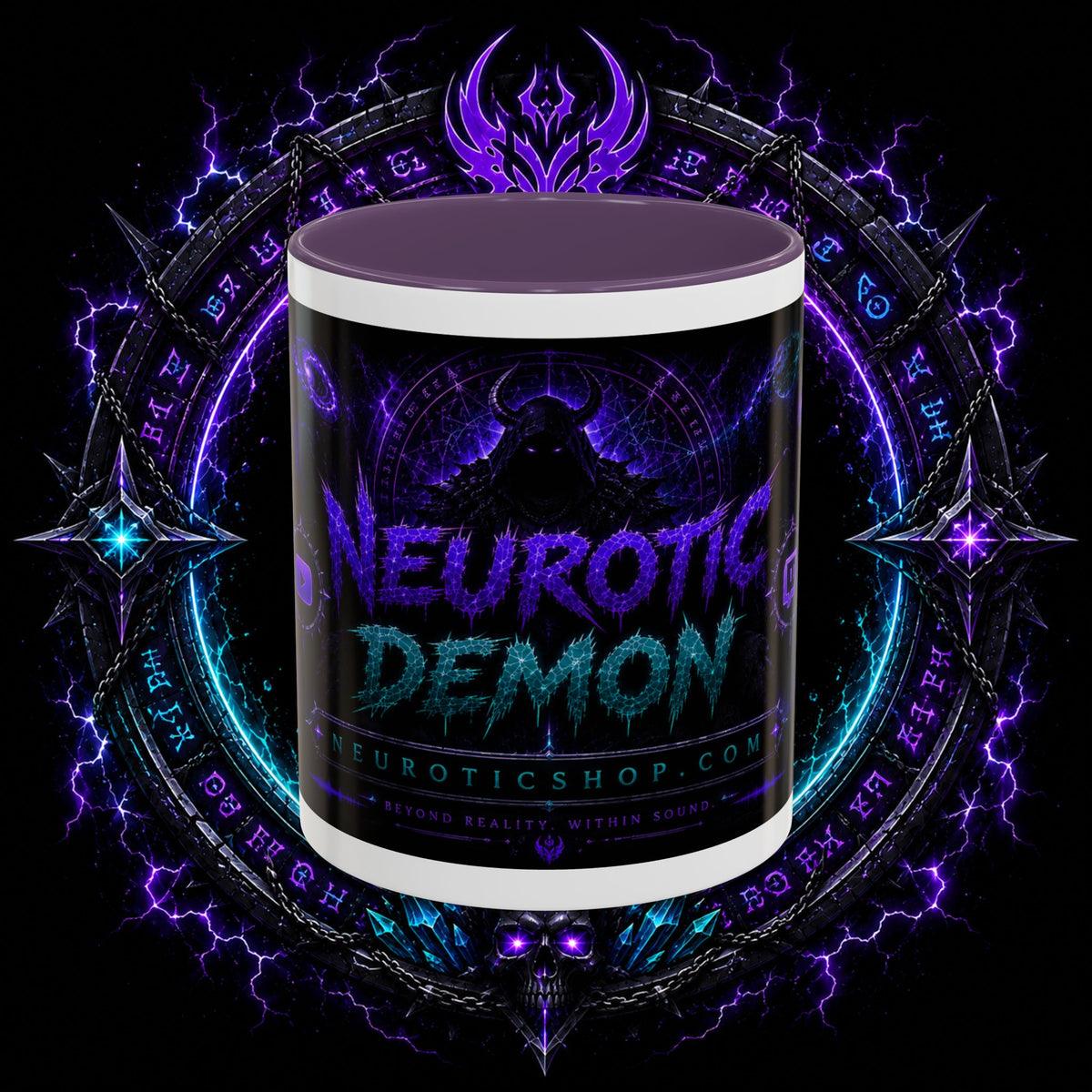 Neurotic Demon Accent Coffee Mug — Dark Neon Gaming Logo