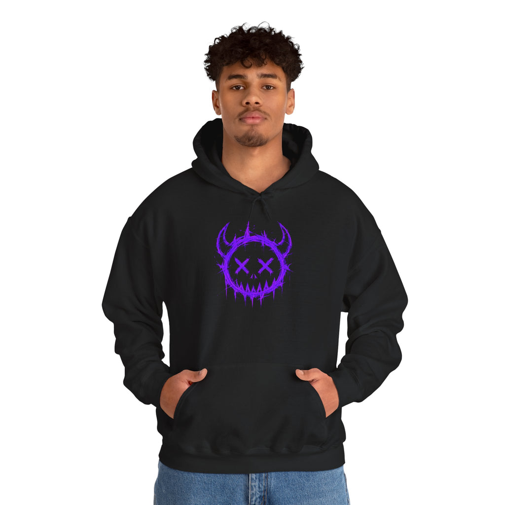 Neurotic Cosmos Hoodie — Purple Drip Demon Face Graphic Pullover