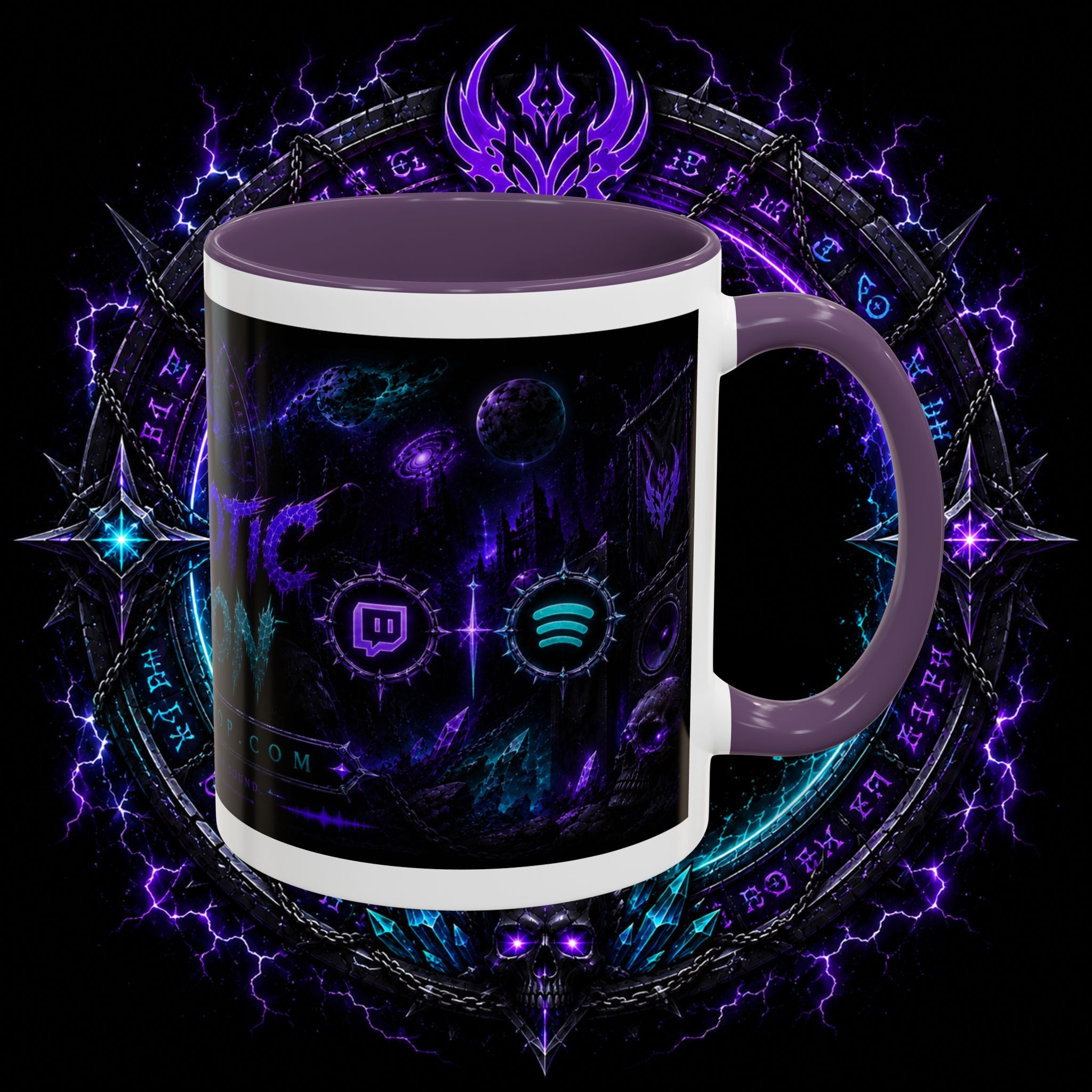 Neurotic Demon Accent Coffee Mug — Dark Neon Gaming Logo