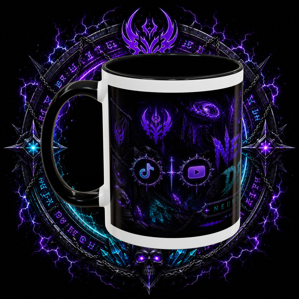 Neurotic Demon Accent Coffee Mug — Dark Neon Gaming Logo