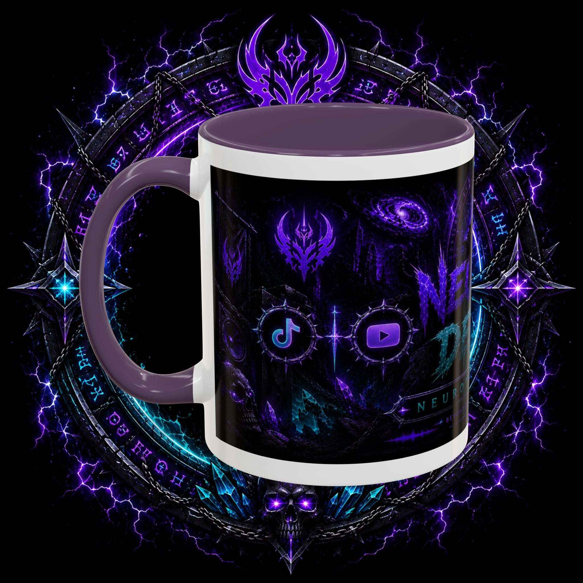 Neurotic Demon Accent Coffee Mug — Dark Neon Gaming Logo