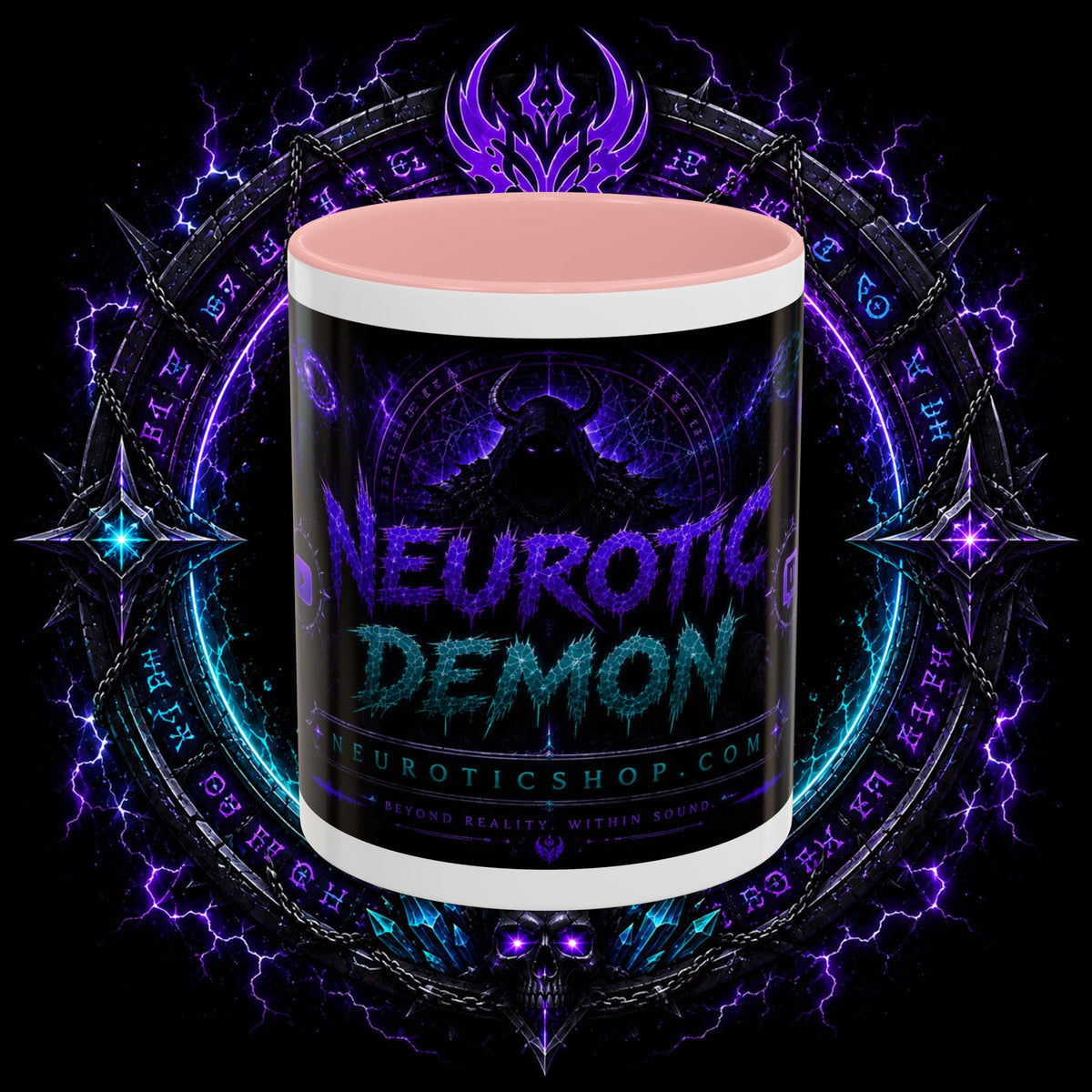 Neurotic Demon Accent Coffee Mug — Dark Neon Gaming Logo