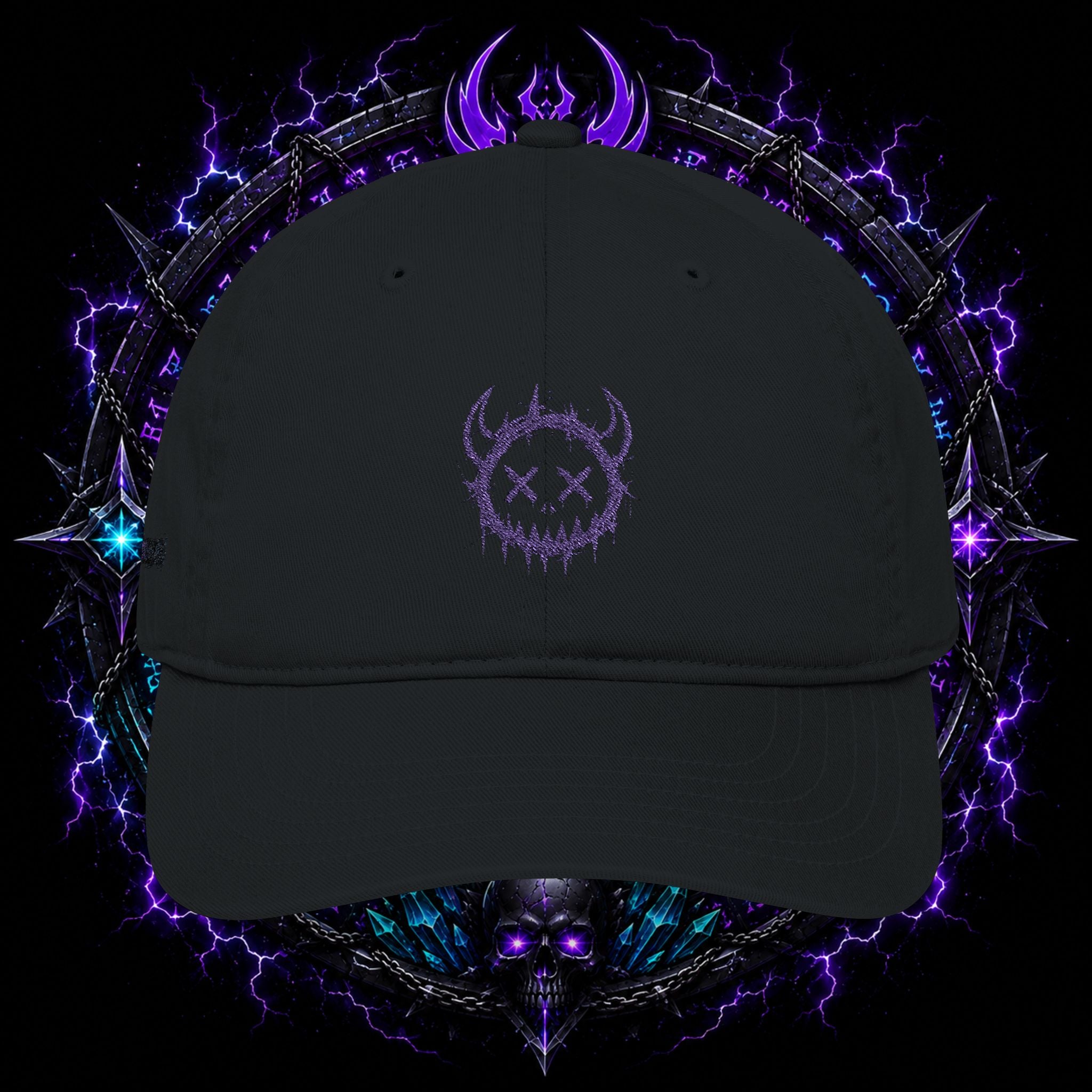 Embroidered Purple Demon Cap — Organic Baseball Hat