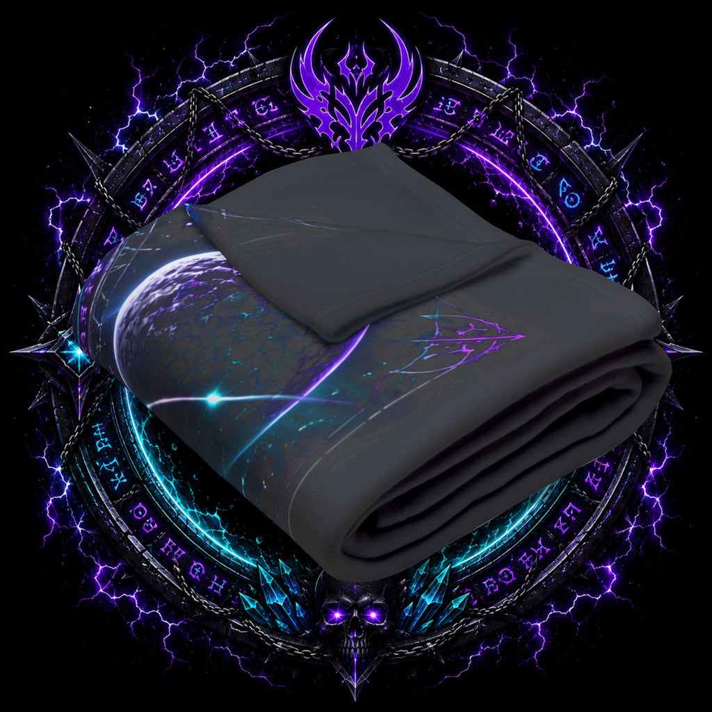 Neurotic Cosmos Arctic Fleece Blanket — Galactic Purple Teal Space Throw