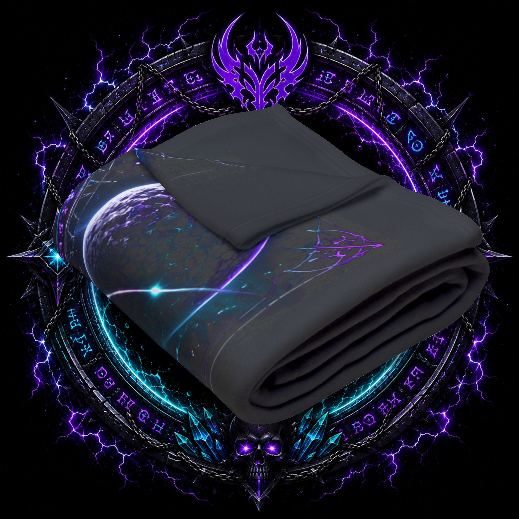 Neurotic Cosmos Arctic Fleece Blanket — Galactic Purple Teal Space Throw
