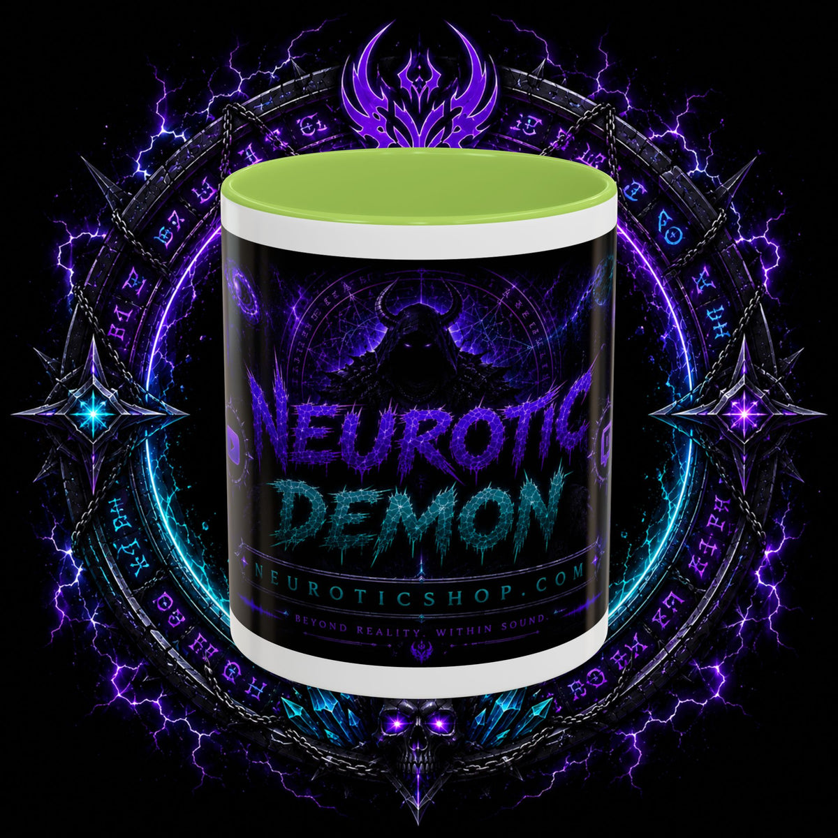 Neurotic Demon Accent Coffee Mug — Dark Neon Gaming Logo