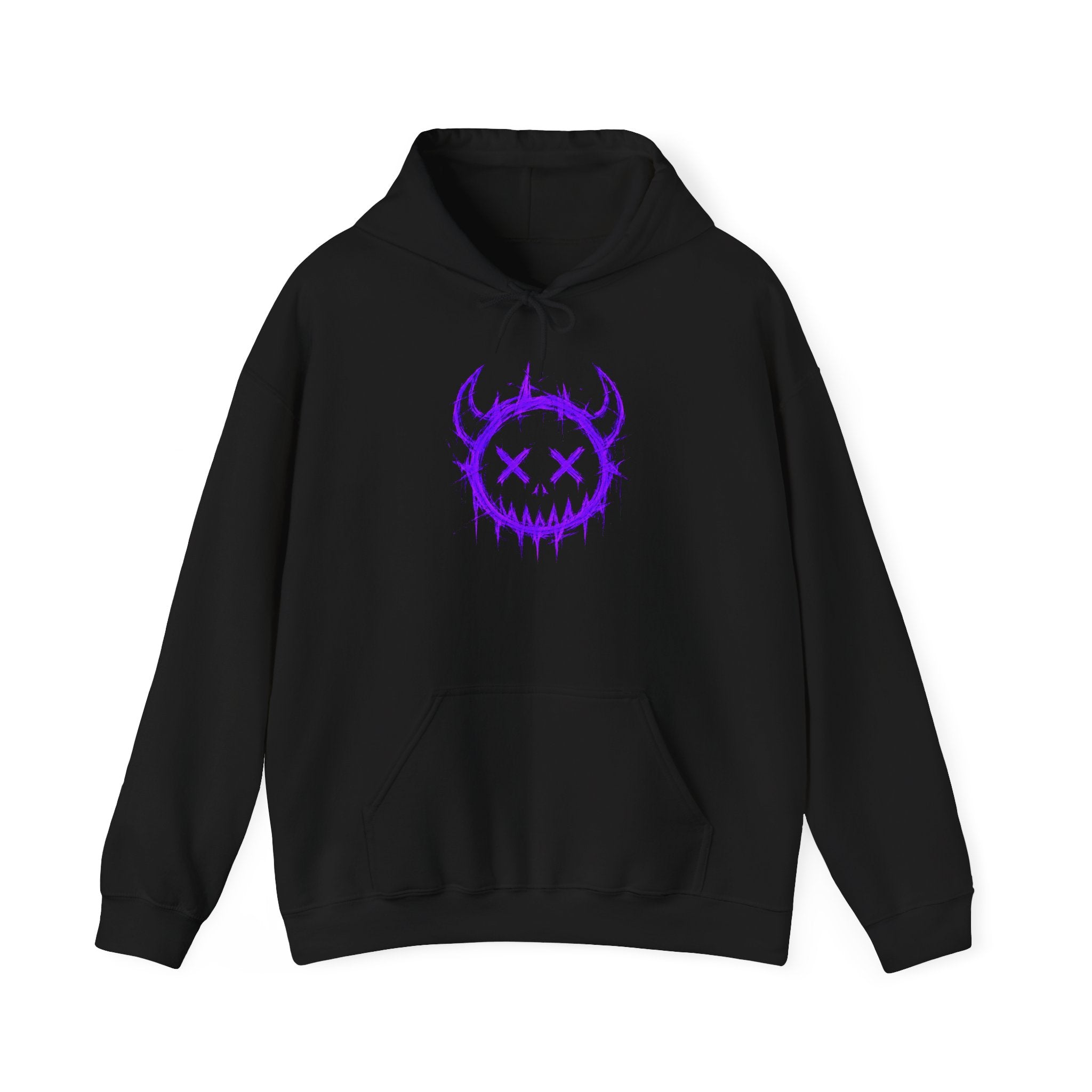 Neurotic Cosmos Hoodie — Purple Drip Demon Face Graphic Pullover