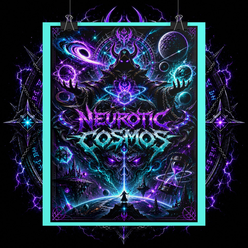 Neurotic Cosmos Rolled Poster — Neon Space Fantasy Wall Art
