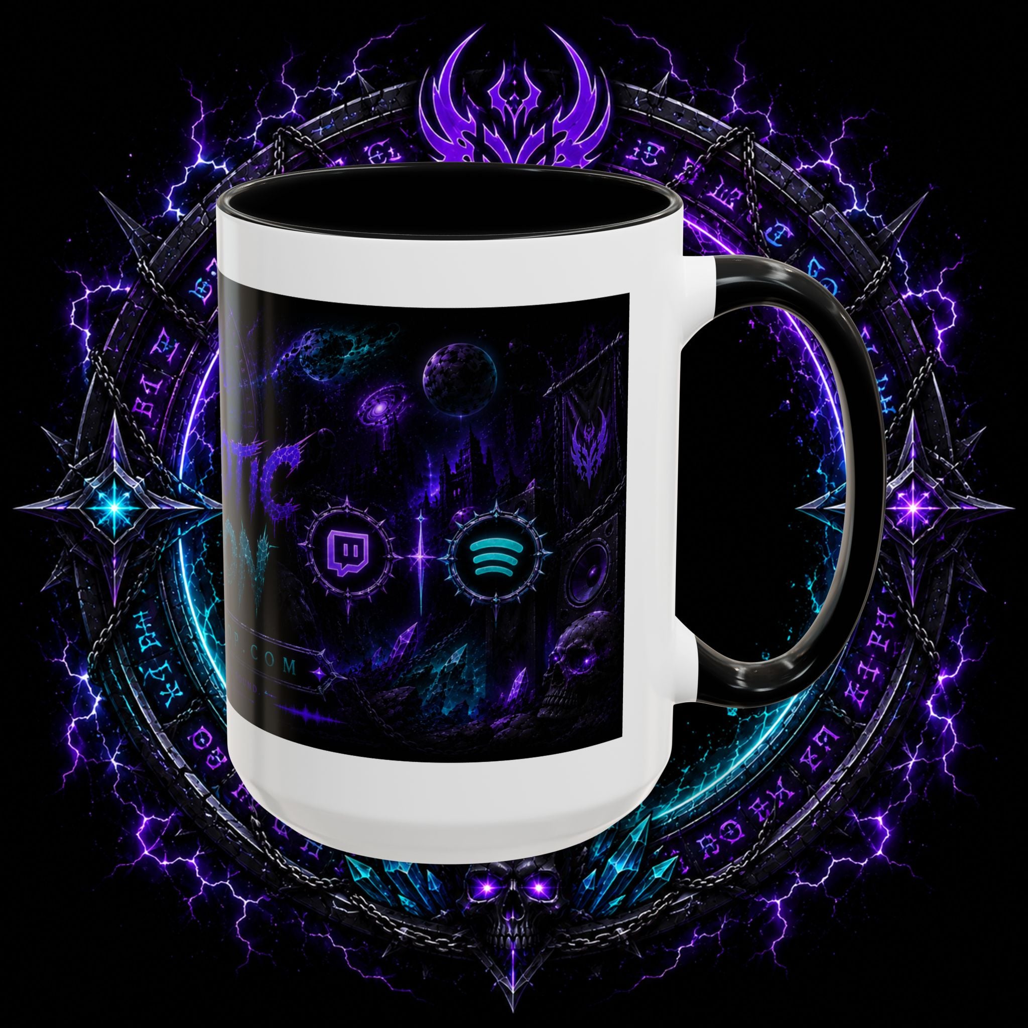 Neurotic Demon Accent Coffee Mug — Dark Neon Gaming Logo