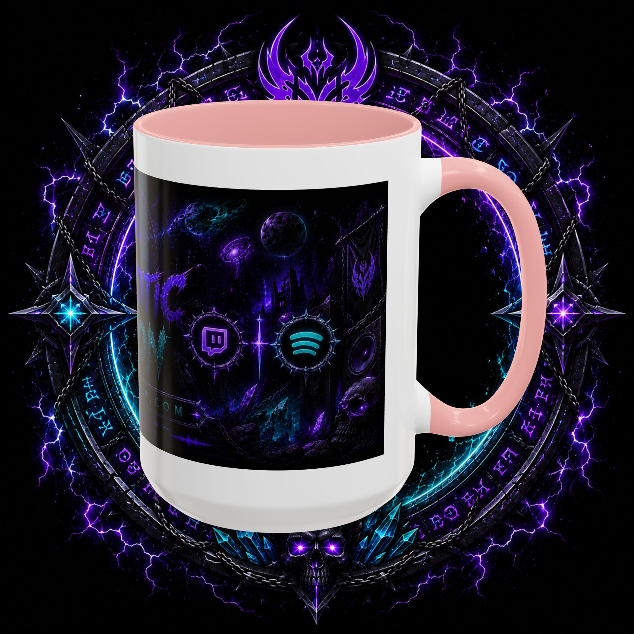Neurotic Demon Accent Coffee Mug — Dark Neon Gaming Logo