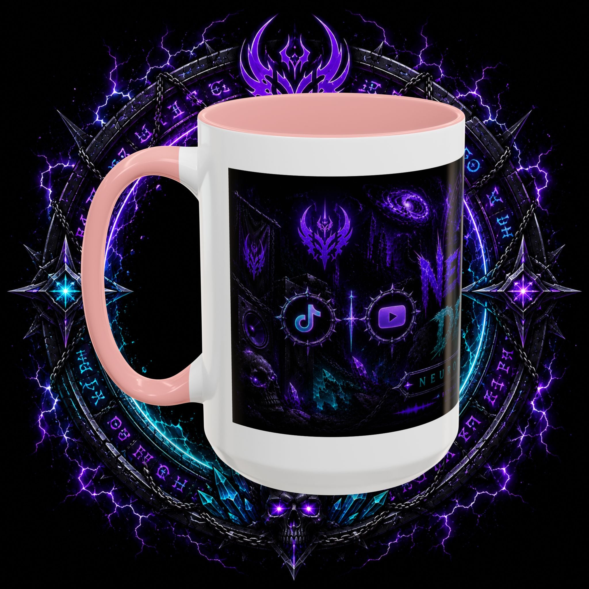Neurotic Demon Accent Coffee Mug — Dark Neon Gaming Logo