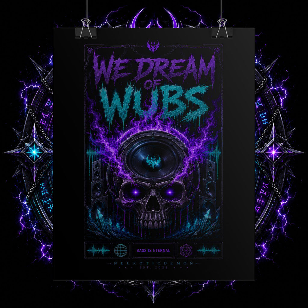 We Dream of Wubs Poster — Neon Skull EDM Music Wall Art (Rolled Poster)