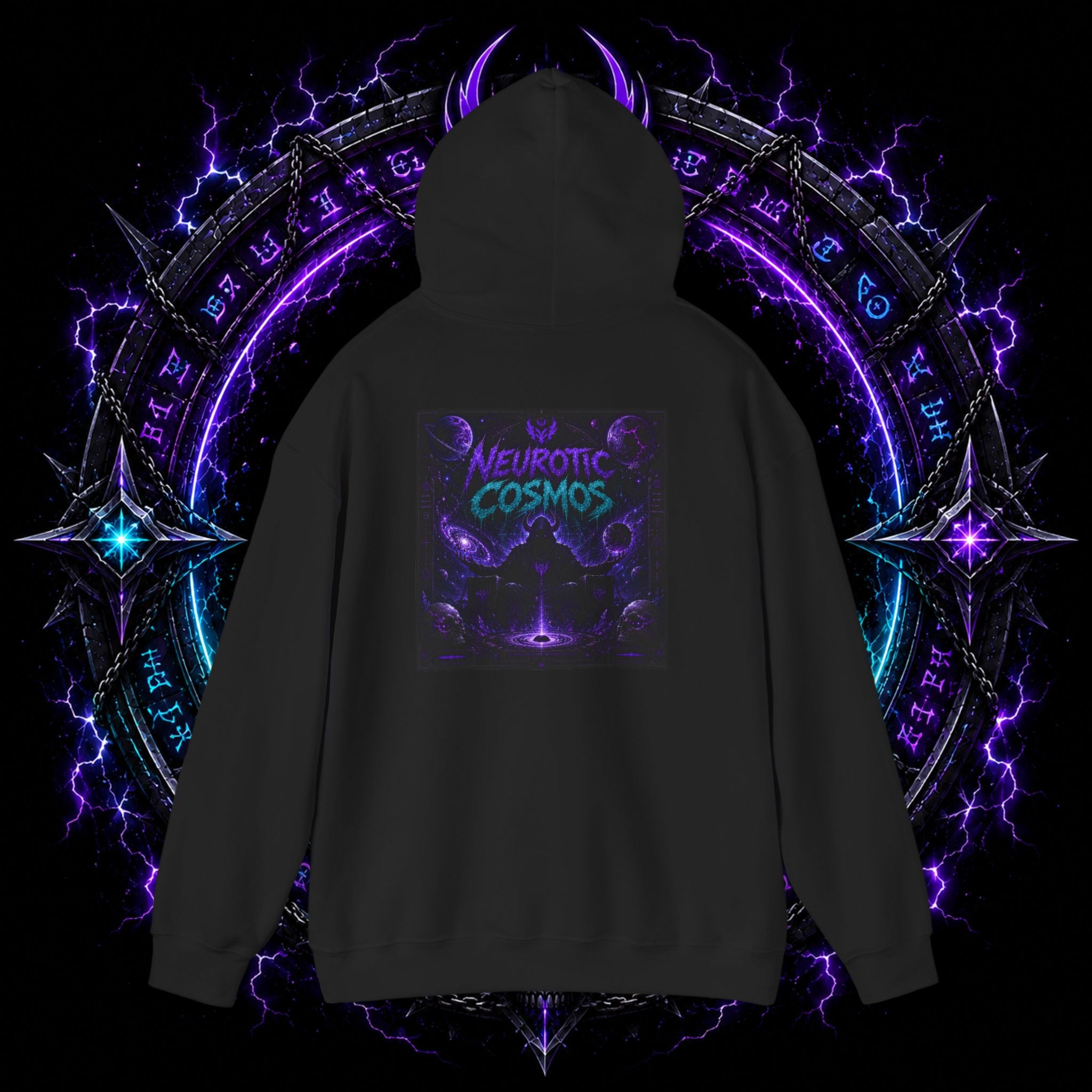 Neurotic Cosmos Hoodie — Purple Drip Demon Face Graphic Pullover