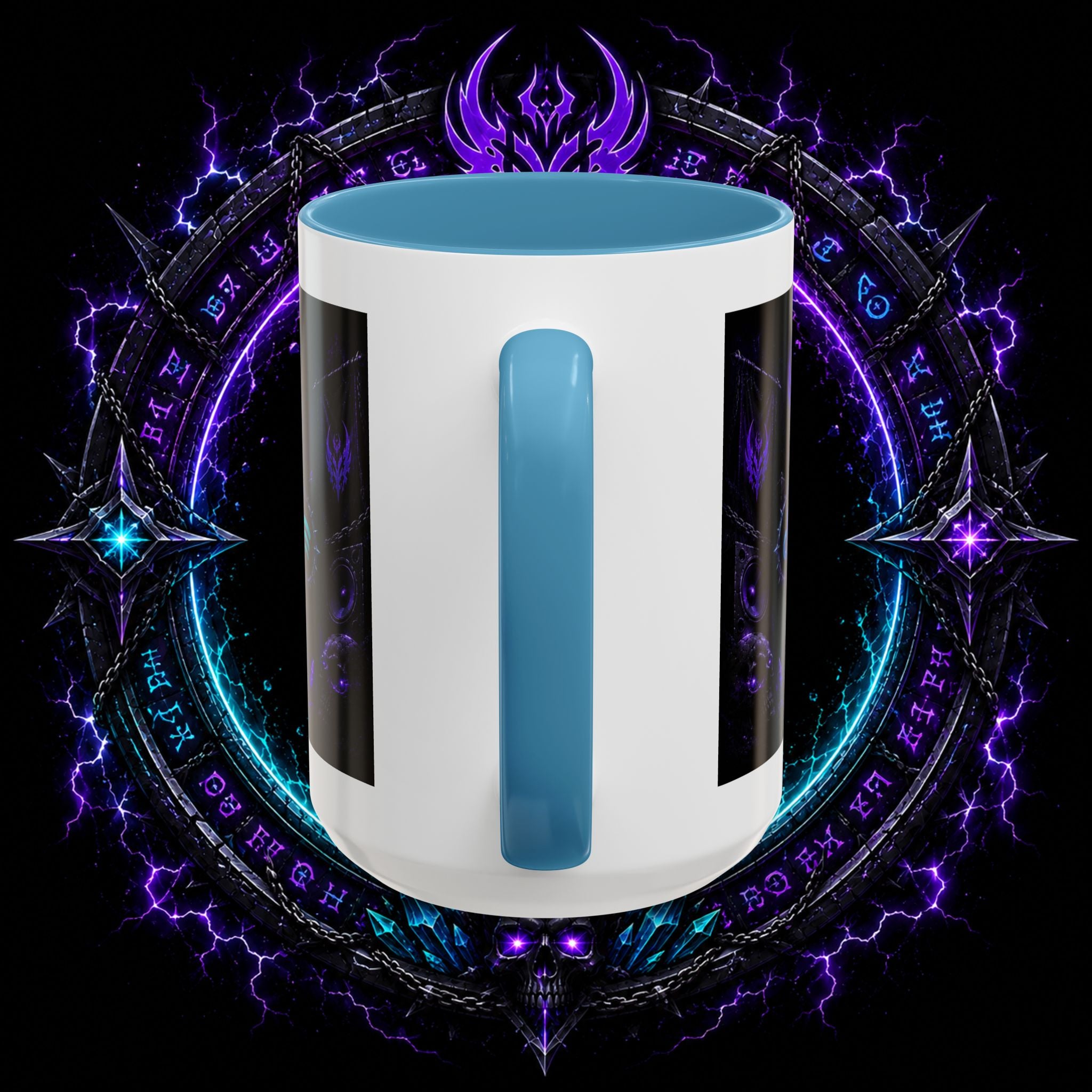Neurotic Demon Accent Coffee Mug — Dark Neon Gaming Logo