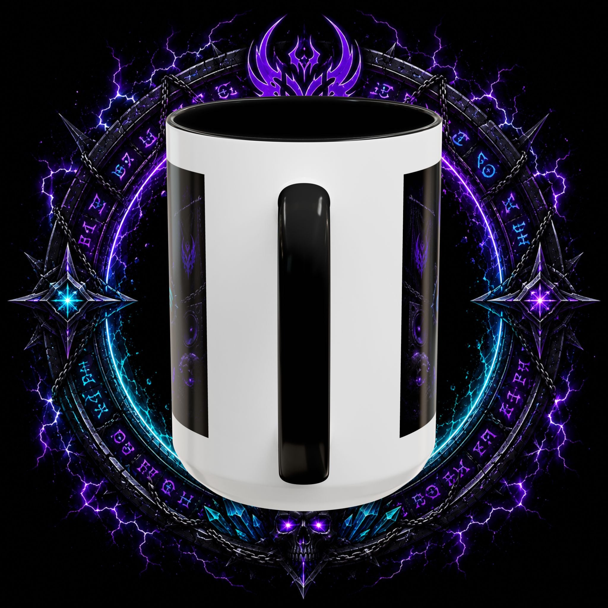 Neurotic Demon Accent Coffee Mug — Dark Neon Gaming Logo