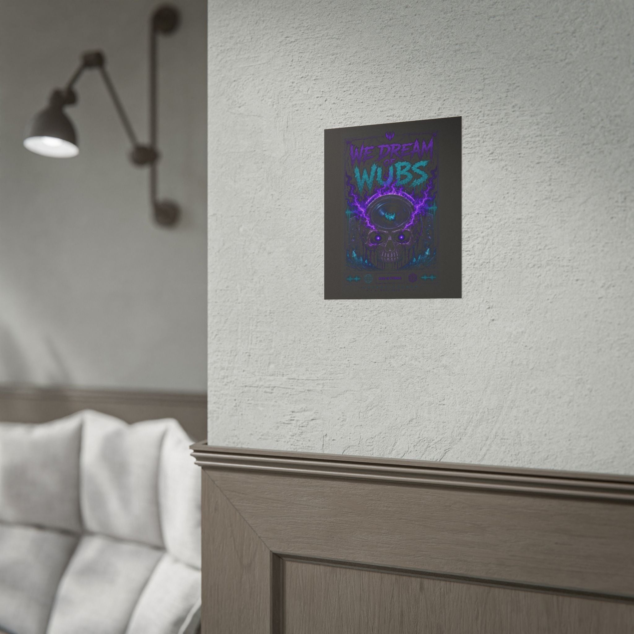 We Dream of Wubs Poster — Neon Skull EDM Music Wall Art (Rolled Poster)