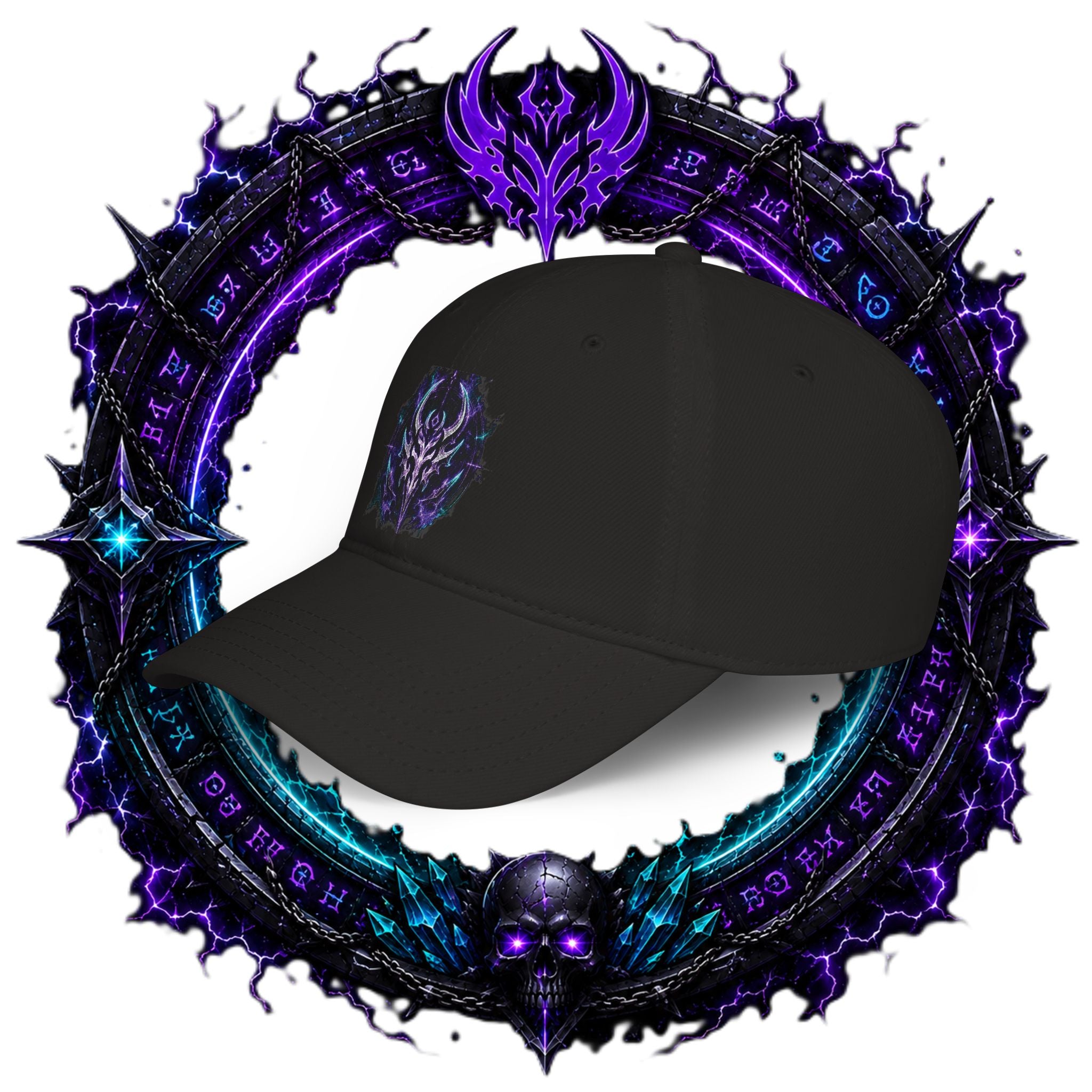 Neon Demon Skull Baseball Cap – Cyberpunk Gothic Low-Profile Hat