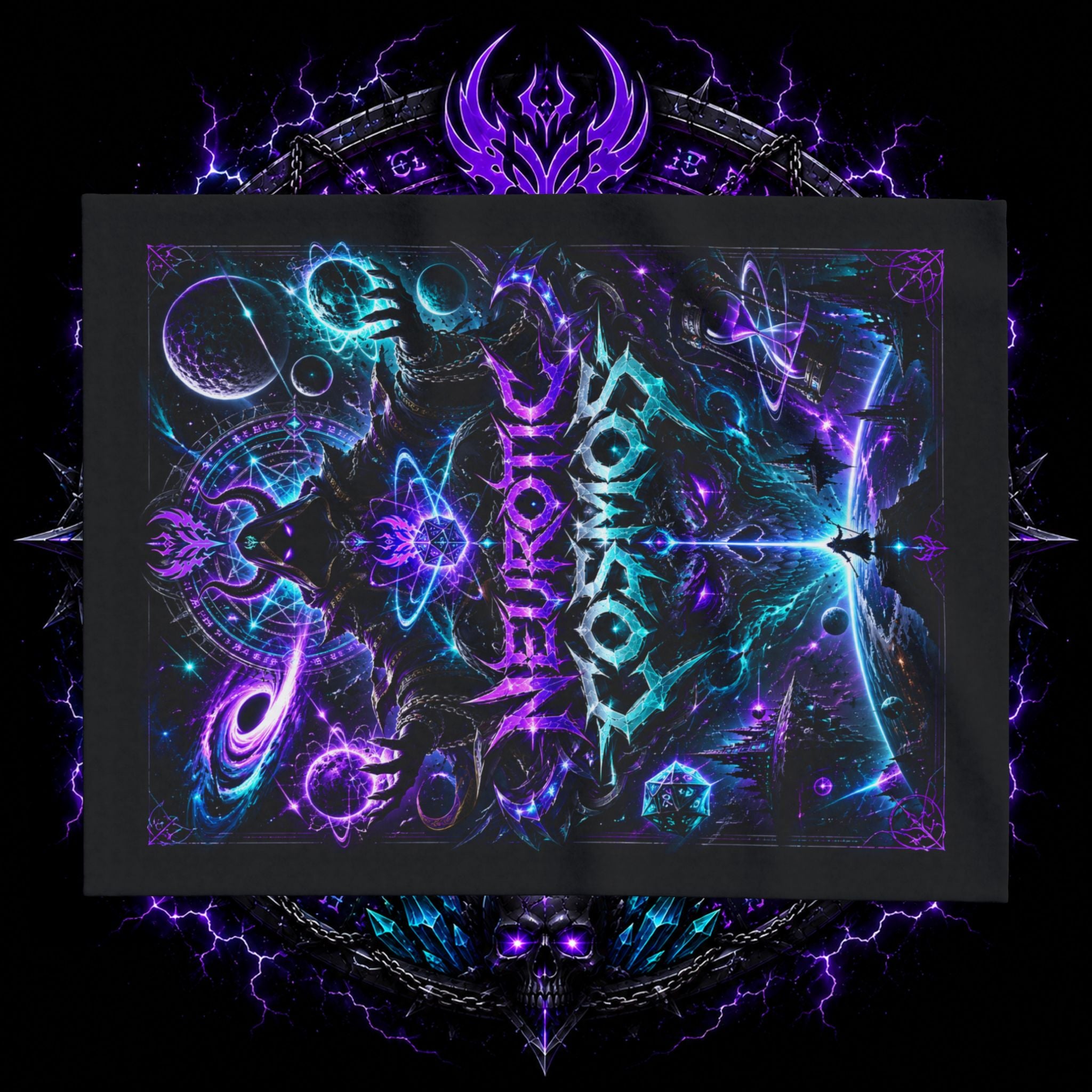 Neurotic Cosmos Arctic Fleece Blanket — Galactic Purple Teal Space Throw