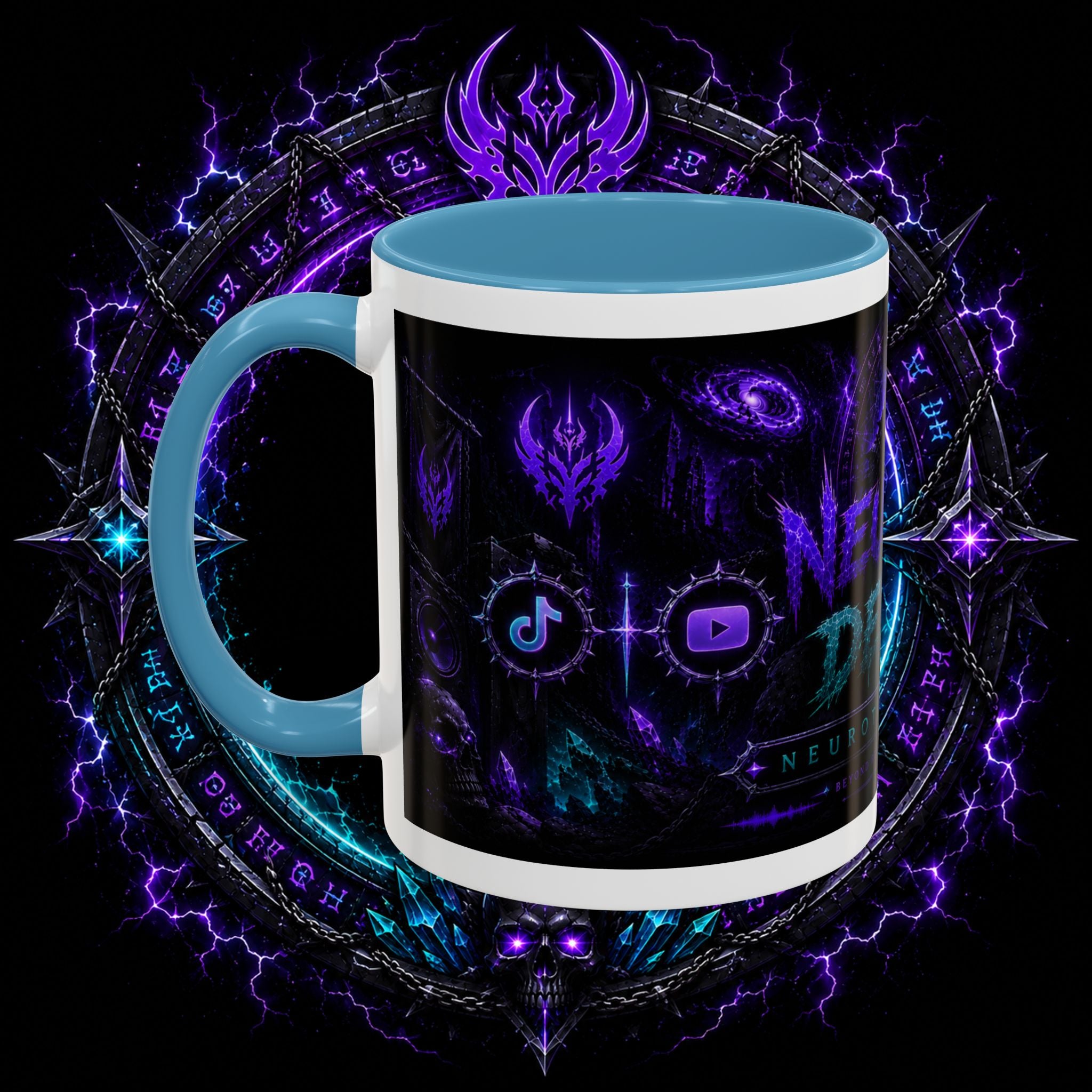 Neurotic Demon Accent Coffee Mug — Dark Neon Gaming Logo
