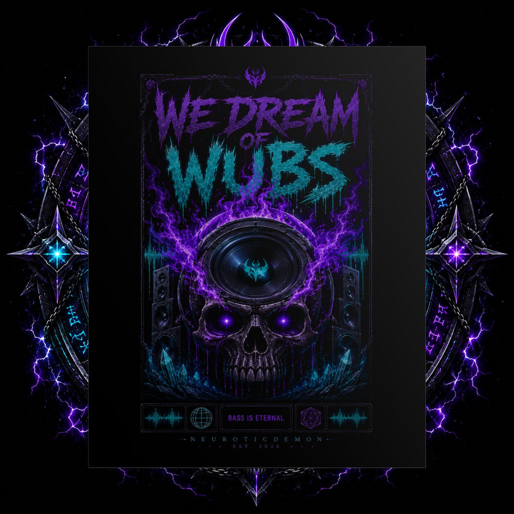 We Dream of Wubs Poster — Neon Skull EDM Music Wall Art (Rolled Poster)