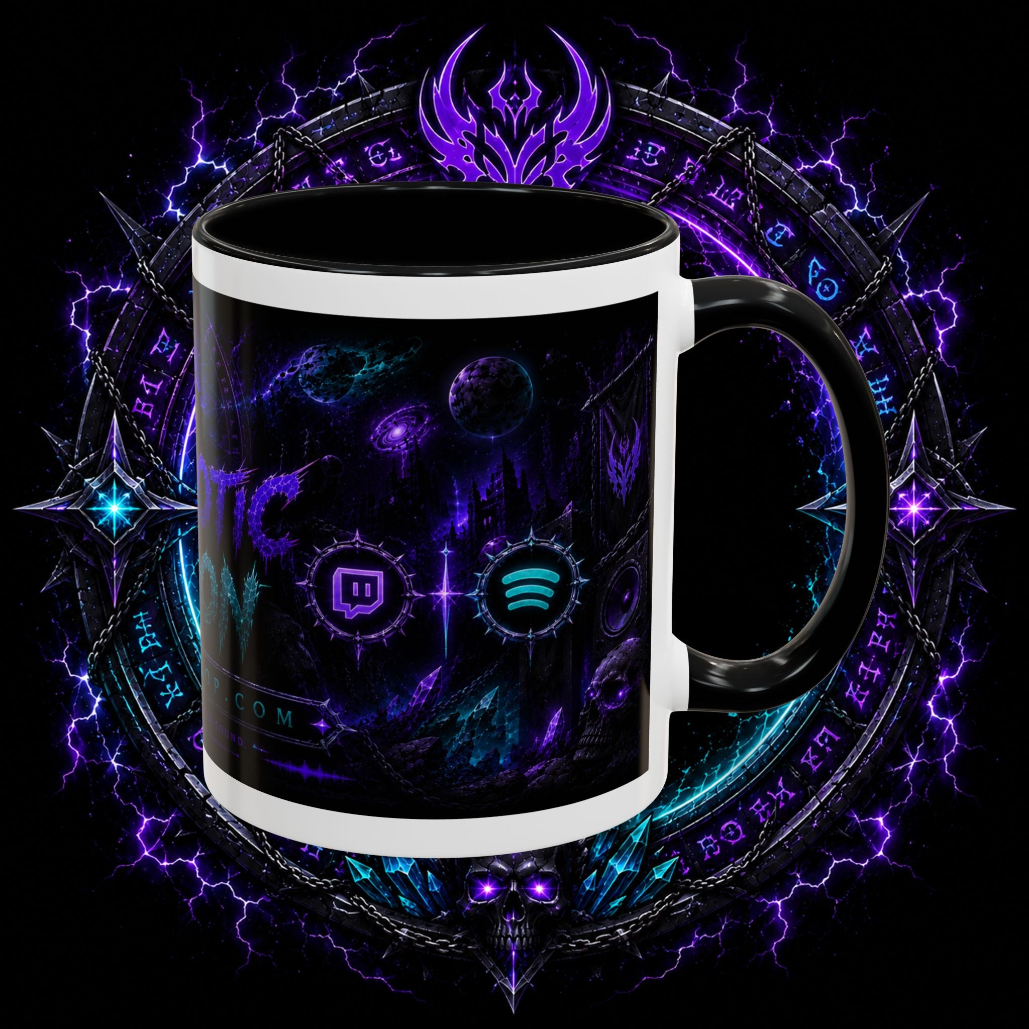 Neurotic Demon Accent Coffee Mug — Dark Neon Gaming Logo